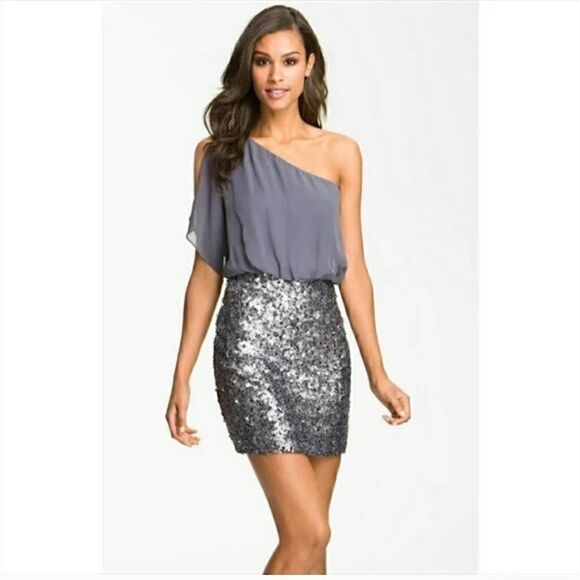Aidan Mattox Sequin one shoulder dress size 4 - Picture 1 of 6